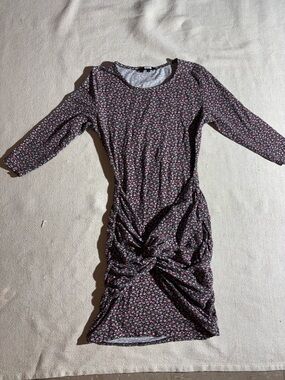 Bik Bok Scandinavian  Floral Knot-Front Long Sleeve Bodycon Midi Dress